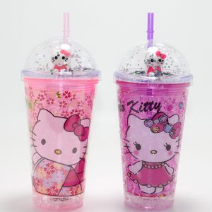 Sevimli Hello Kitty Işıklı Pipetli Boncuklu Suluk & Bardak (400 Ml)