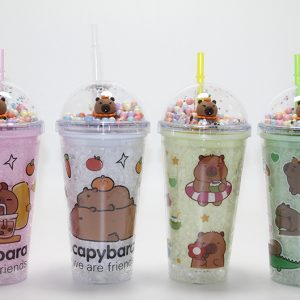 Sevimli Kapibara Pipetli Boncuklu Termos & Suluk