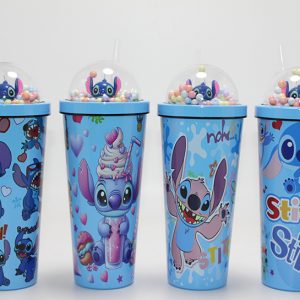 Sevimli Stitch Pipetli Boncuklu Termos Ve Suluk