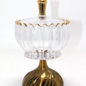 Metal Ayaklı Kristal Cam Şekerlik Gold Detaylı Sunumluk