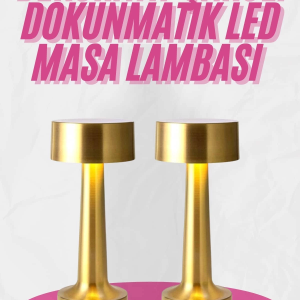 Altın Rengi Masa ve Gece Lambası Dokunmatik Şarjlı Masa Lambası
