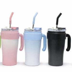 Buz Mavisi Isı Muhafazalı Kulplu Ve Pipetli Çelik Termos Kupa Alk4633