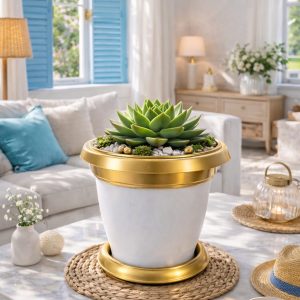 NF Gold Bilezikli 1.7 Litre Dekoratif Plastik Saksı Beyaz