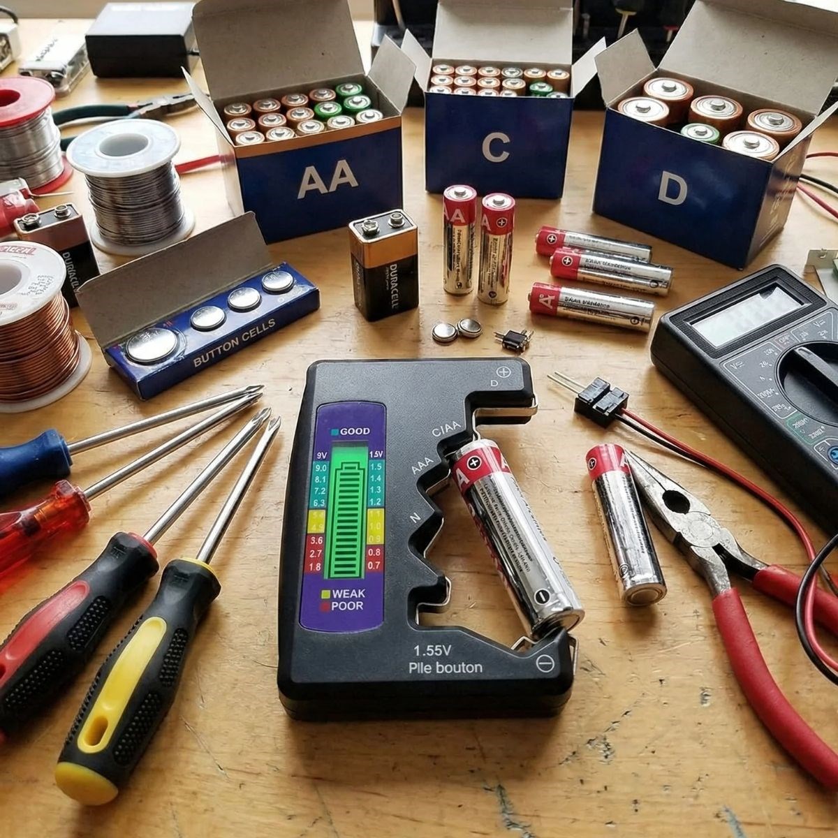 BUFFER® Evrensel Dijital Pil Test Cihazı – AA, AAA, C, D, N, 9V ve Düğme Pil Uyumlu Mini Pil Kapasite & Seviye Ölçer - Görsel 3