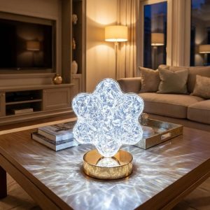 Çiçek Model Kristal LED Masa Lambası – Dokunmatik, 3 Renk Işık Modlu, Şarjlı Mini Dekoratif Gece Lambası (5296)