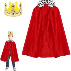 Çocuk Boy Kral Pelerini 90 cm ve Yumuşak Eva Kral Tacı Altın Renk (5296)