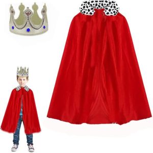 Çocuk Boy Kral Pelerini 90 cm ve Yumuşak Eva Kral Tacı Gümüş Renk (5296)