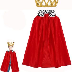 Çocuk Kral Pelerini 90 cm ve Altın Renk Kral Taç Seti (5296)
