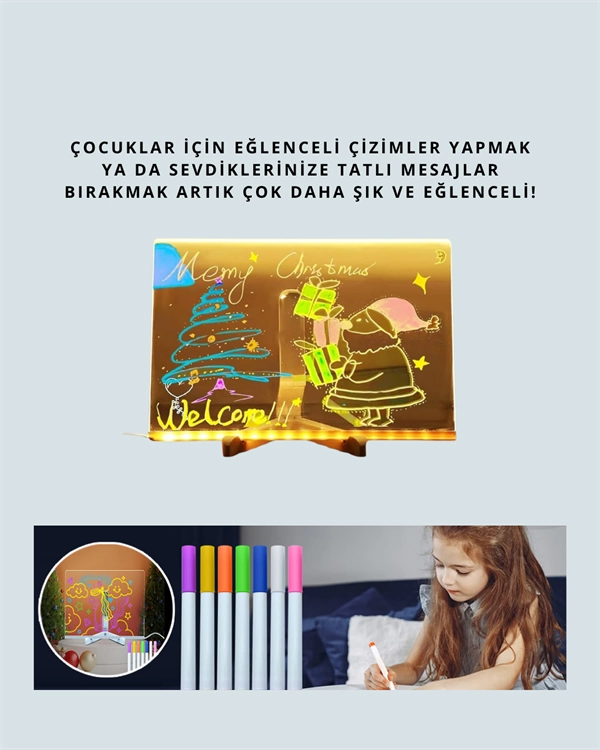 Dekoratif LED Yazı Tahtası – Silinebilir, Neon Kalemli, Planlama ve Hatırlatma İçin İdeal - Görsel 4