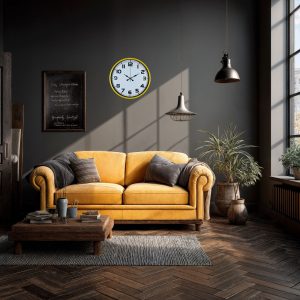 Dekoratif 36 Cm Sarı Duvar Saati