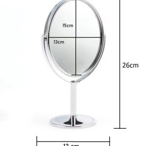 Oval Masaüstü Ayaklı 360° Dönebilen, İşyeri, Seyahat İçin Mini Krom Ayna 15X25CM
