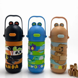 Eğitici Puzzele Yapboz Çocuk Termosu - Paslanmaz Çelik Pipetli Ve Askılı Matara Alk4653