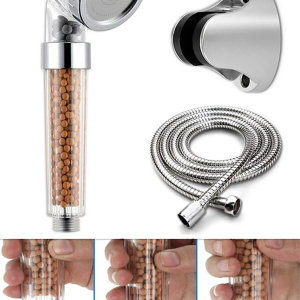 Filtreli Ve Su Tasarruflu Arıtmalı Duş Başlığı Seti Boncuklu Başlık Hortum Ve Mafsal Set
