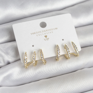 Gold Renk Pirinç Zirkon Taşlı Kadın Küpe