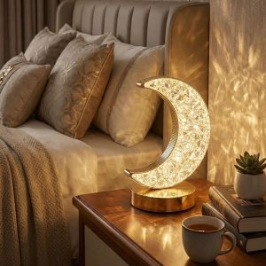 Hilal AY Model Kristal LED Masa Lambası – Dokunmatik, 3 Renk Işık Modlu, Şarjlı Mini Dekoratif Gece Lambası (5296)