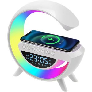 KABLOSUZ ŞARJLI HOPARLÖR SPEAKER G KASA RGB IŞIKLI SAAT FM RADIO ALARM BT USB TF AUX (5296)