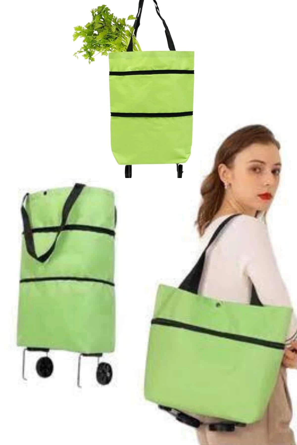Katlanabilir Tekerlekli Alışveriş Çantası Pratik ve Detaylı Pazar Arabası - Görsel 3
