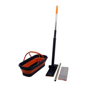 KENDİNDEN SIKMALI KATLANIR - TEKERLİ KOVALI MOP SETİ YEDEK BEZLİ360° BAŞLIK=11.5X41CM- SAP:130CM (5296)