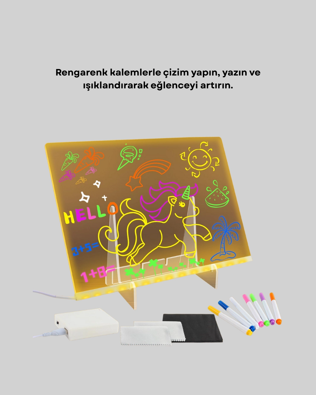 LED Işıklı Akrilik Yazı Tahtası Renkli Kalem Setiyle - Görsel 2