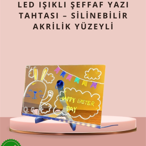 LED Işıklı Şeffaf Yazı Tahtası – Neon Etkili Akrilik Pano, Silinebilir, 7 Renkli Kalemli, 30x20 cm