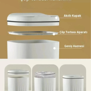 Otomatik Hareket Sensörlü Akıllı Çöp Kovası – 20 Litre Sessiz ve Hijyenik Kullanım