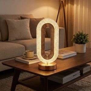 Oval Şeklinde Kristal LED Masa Lambası – Dokunmatik, 3 Renk Işık Modlu, Şarjlı Dekoratif Gece Lambası (5296)