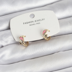 Pembe Yunus Balığı Model Gold Renk Pirinç Çocuk Küpe