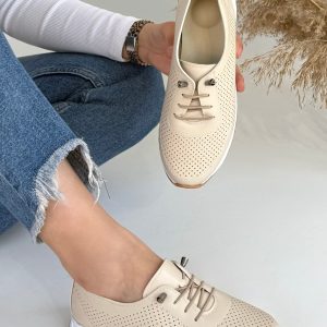 Tone Bej Cilt Bağcıklı Spor Ayakkabı