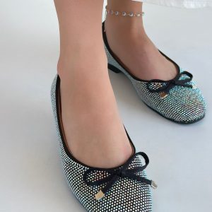 Potte Siyah Saten Babet Ayakkabı