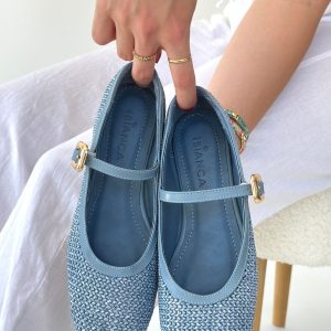 Rives Mavi Cilt Hasır Dokumalı Babet Ayakkabı