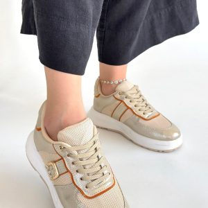 Tanwe Bej Cilt Bağcıklı Spor Ayakkabı
