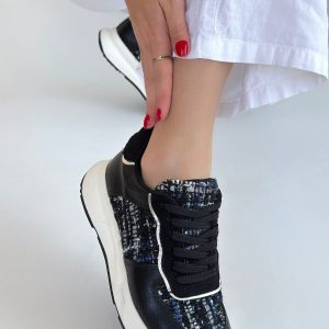 Hawer Siyah Cilt Bağcıklı Spor Ayakkabı