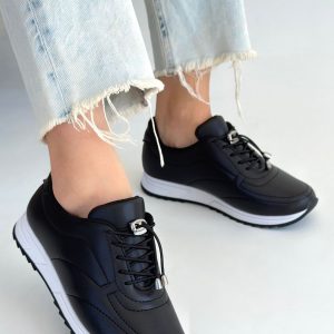 Finna Siyah Cilt Bağcıklı Spor Ayakkabı