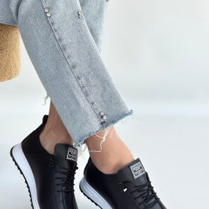Monya Siyah Cilt Bağcıklı Spor Ayakkabı