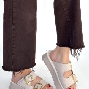 Coer Bej Süet Çift Tokalı Terlik