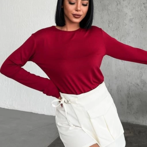 Rahat Ve Şık Uzun Kollu Bisiklet Yaka Likralı Viskon Penye Body Bordo