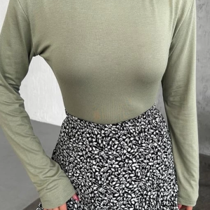 Rahat Ve Şık Uzun Kollu Bisiklet Yaka Likralı Viskon Penye Body Haki