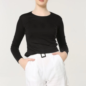 Rahat Ve Şık Uzun Kollu Bisiklet Yaka Likralı Viskon Penye Body Siyah