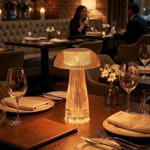 Şeffaf Mantar Model LED Masa Lambası –Kumandalı Şarjlı, Dokunmatik, Rengarek Işık Modlu Dekoratif Gece Lambası (5296)