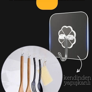 Şeffaf Yapışkanlı Askı, Mutfak Banyo Duvar Askısı, Çivisiz Pratik Kanca Seti