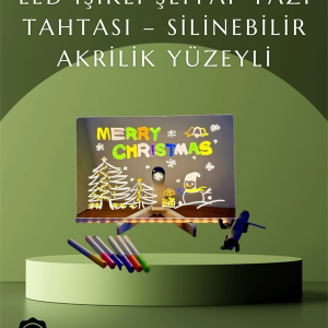 Şık ve Modern LED Pano – Neon Işıklı Silinebilir Akrilik Yazı Tahtası, 7 Renkli Kalem Dahil