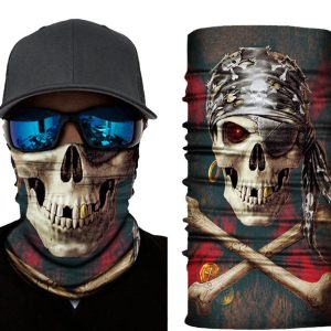 Siyah Renk Üzeri Likralı Korsan Kafatası Baskılı Baf Buff Bandana 30x48 cm