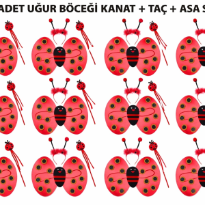 Uğur Böceği Kostüm Seti - Kanat Taç Asa 3 Parça 12 Adet