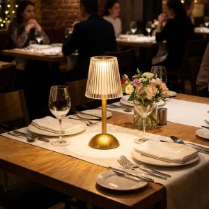 Uzun Klasik Çizgili Model LED Masa Lambası – Dokunmatik, 3 Renk Işık Modlu, Şarjlı Dekoratif Gece Lambası (5296)