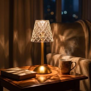 Uzun Klasik Şeffaf Baklava Model LED Masa Lambası – Dokunmatik, 3 Renk Işık Modlu, Şarjlı Dekoratif Gece Lambası (5296)