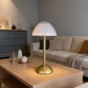 Uzun Mantar Çizgili Model LED Masa Lambası – Dokunmatik, 3 Renk Işık Modlu, Şarjlı Dekoratif Gece Lambası (5296)