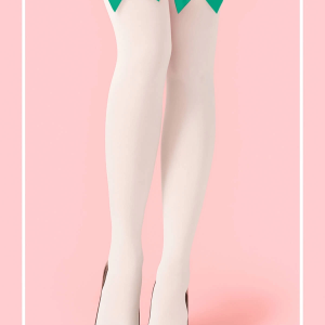 Yeşil Fiyonklu Beyaz Jartiyer Çorabı Tm1380