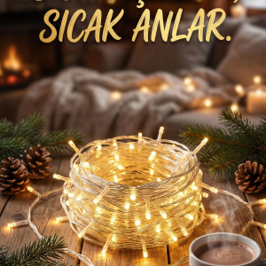 Yılbaşı Aydınlatması 100 Led Perde Hortum Sıcak Beyaz Işık - 10 Metre Dekoratif Şeffaf Kablolu Süs