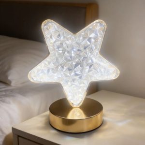 Yıldız Model Kristal LED Masa Lambası – Dokunmatik, 3 Renk Işık Modlu, Şarjlı Mini Dekoratif Gece Lambası (5296)