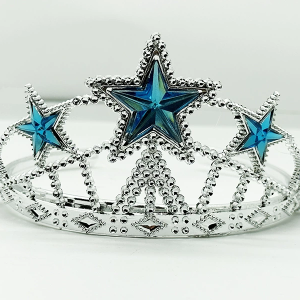 Mavi Yıldız Taşlı Plastik Kraliçe Prenses Elsa Tacı Çocuk Boy